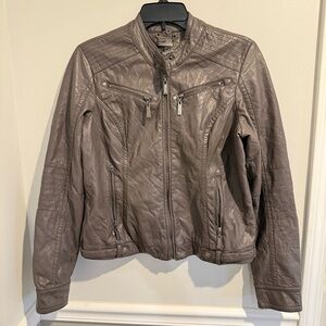 J2 Gray Faux Leather Women's moto biker Jacket Size XL with zippers‎ and pockets